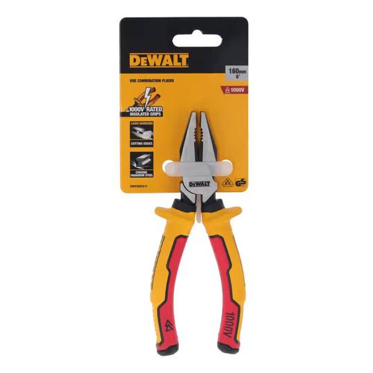 Плоскогубці електрика LASER HARDENEDl VDE 1000V комбіновані довжиною 160 мм DeWALT DWHT82810-0